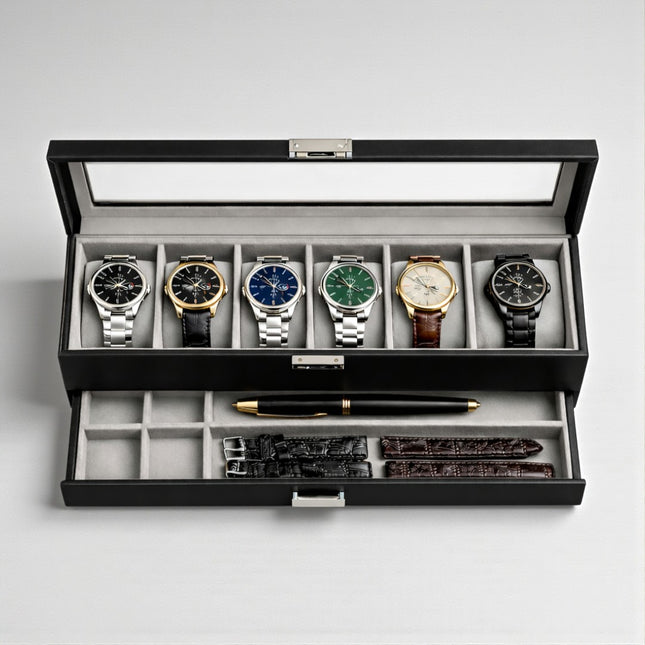 Boîte à montres (6 emplacements) - Noire