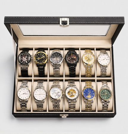 Cofanetto Porta Orologi (12 posti) – Nero/Beige