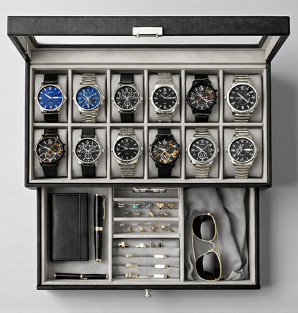 Cofanetto Porta Orologi (12 posti+Cassetto) - Nero