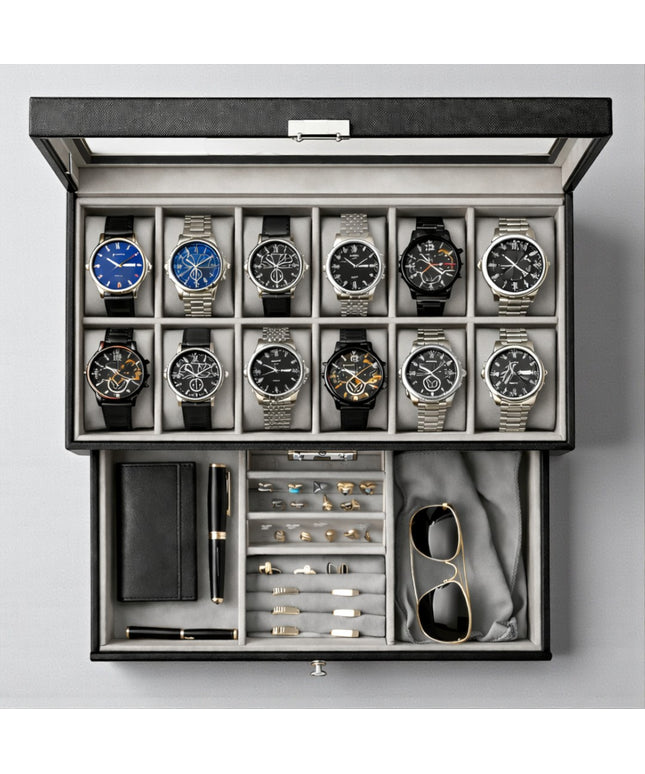 Cofanetto Porta Orologi (12 posti+Cassetto) - Nero