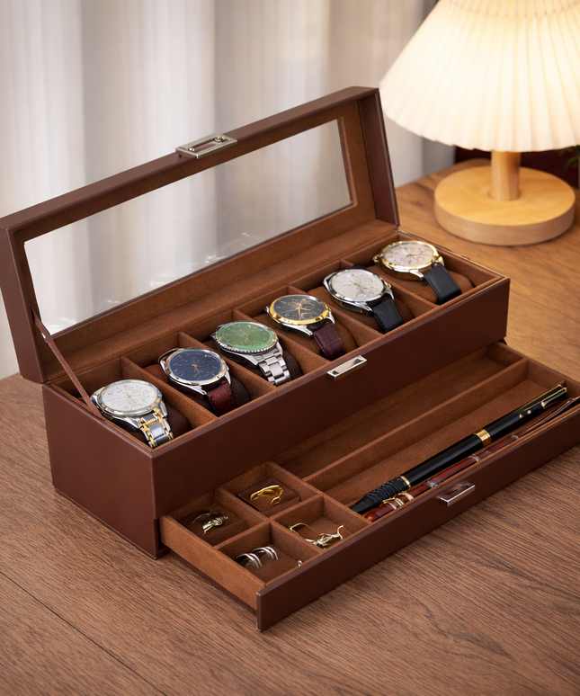 Cofanetto Porta Orologi (6 + 1) - Marrone