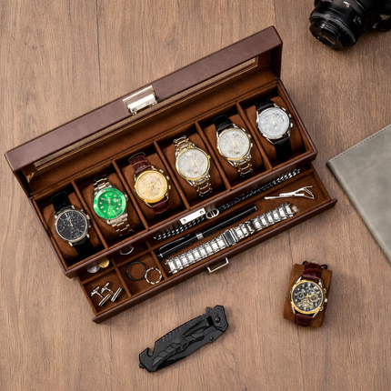 Cofanetto Porta Orologi (6 + 1) - Marrone
