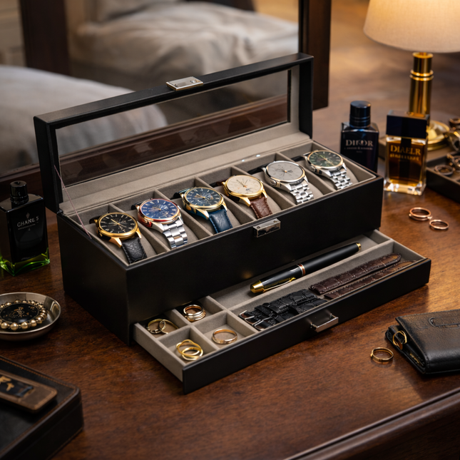 Boîte à montres (6 emplacements) - Noire