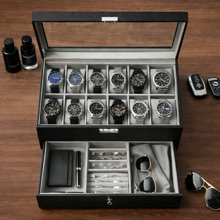 Cofanetto Porta Orologi (12 posti+Cassetto) - Nero