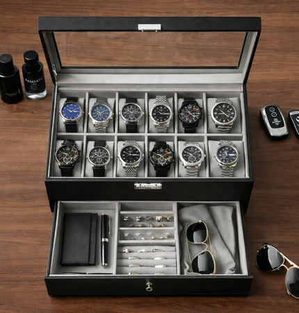 Cofanetto Porta Orologi (12 posti+Cassetto) - Nero