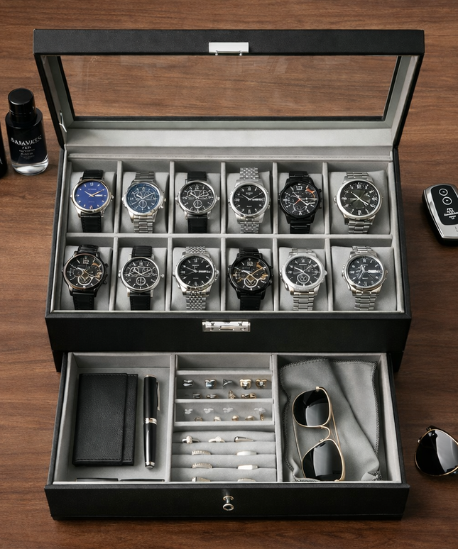 Cofanetto Porta Orologi (12 posti+Cassetto) - Nero