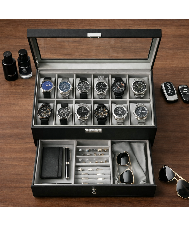 Cofanetto Porta Orologi (12 posti+Cassetto) - Nero