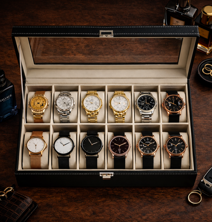 Cofanetto Porta Orologi (12 posti) – Nero/Beige