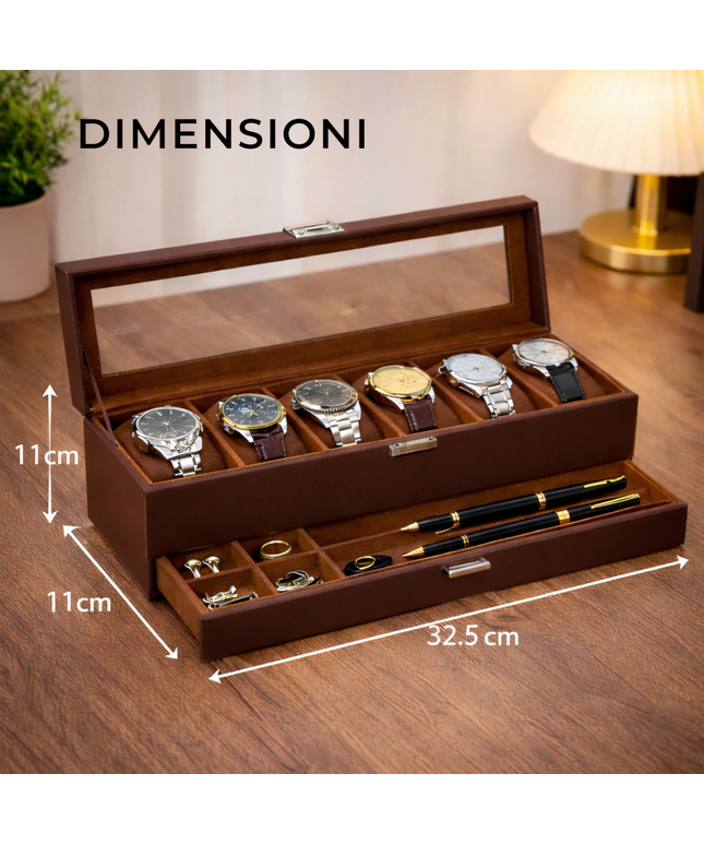 Cofanetto Porta Orologi (6 + 1) - Marrone