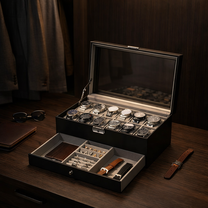 Cofanetto Porta Orologi (12 posti+Cassetto) - Nero