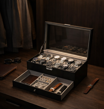 Cofanetto Porta Orologi (12 posti+Cassetto) - Nero